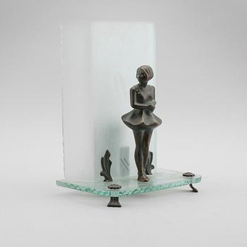 BORDSLAMPA, råglas och patinerad brons, art déco.