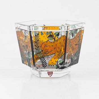 Gunnar Cyrén, skål, glas, "Leopardlek", Orrefors Gallery, 1/25, 1990.