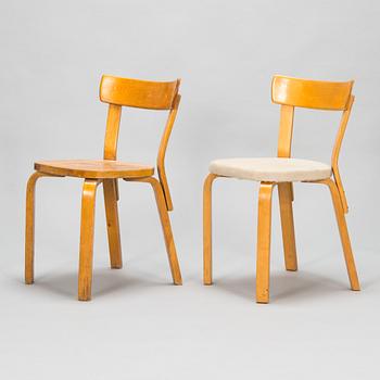 Alvar Aalto, stolar, 2 st, modell 69, O.Y. Huonekalu- ja Rakennustyötehdas A.B. 1900-talets mitt.