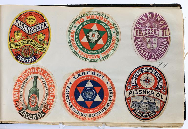 ALBUM MED ÖLETIKETTER, 1800/1900-tal.