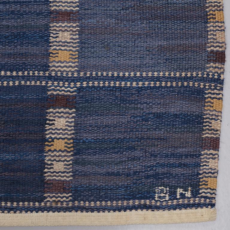 Barbro Nilsson, A CARPET, "Falurutan, blå", flat weave, ca 364,5 x 255,5 cm, signed AB MMF BN.