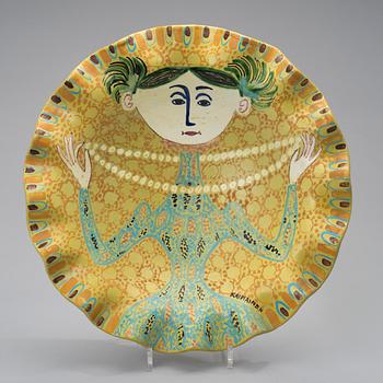 BIRGER KAIPIAINEN, A CERAMIC DISH. The girl with the pearl necklace. Signed Kaipiainen. Arabia, 1940s.