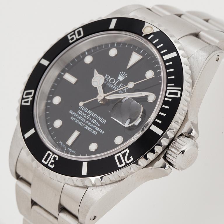 ROLEX, Oyster Perpetual Date, Submariner (1000ft=300m, SWISS MADE), Chronometer, armbandsur, 40 mm.