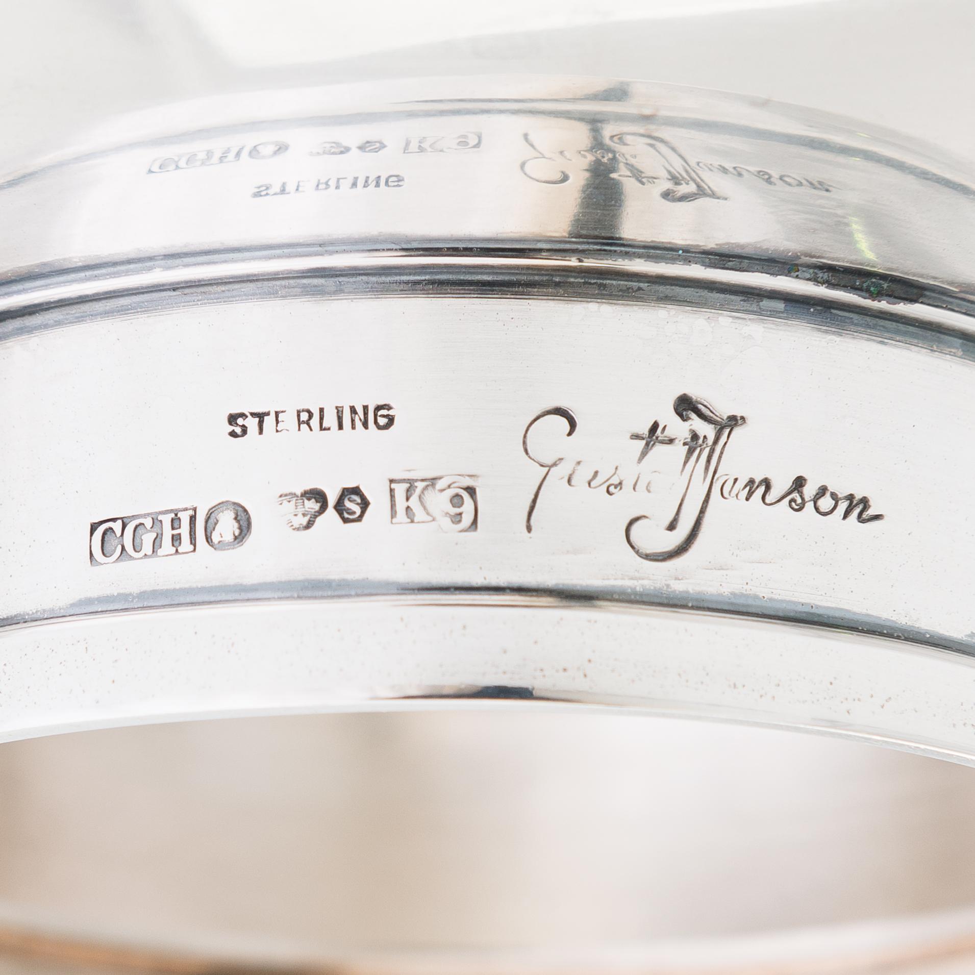 Two sterling silver bowls, Gustav Jansson 1955, 1960, and eight similar silver punsch cups, GAB and CGH 1933-41. Sweden.