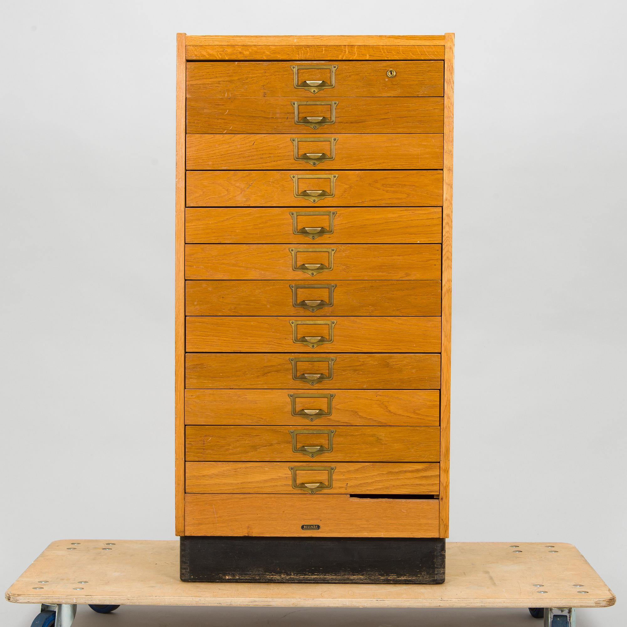 A Billnäs oak wood archive cabinet, Finland mid-20th century.
