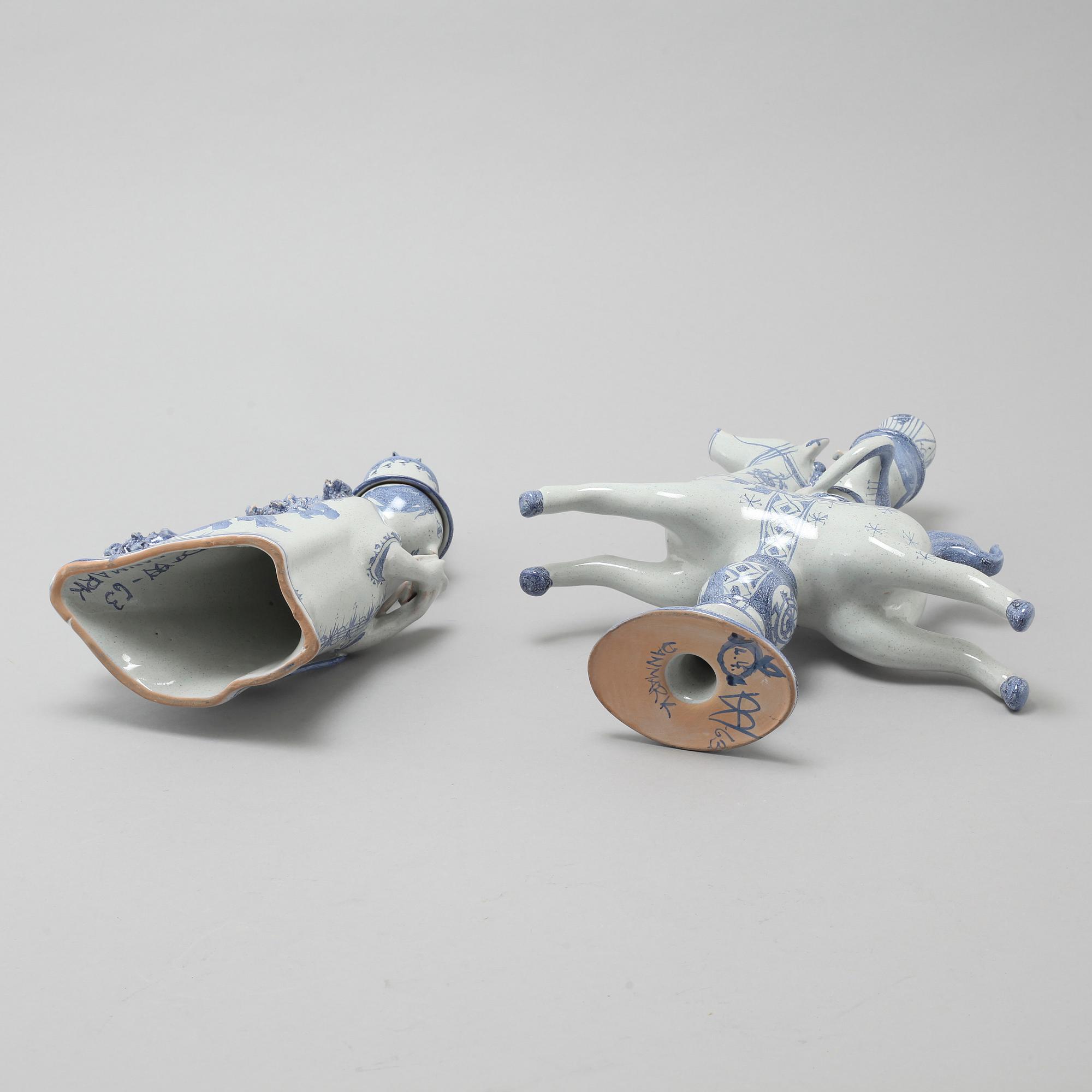 A faience candlestick and a figurine by Björn Wiinblad, signed and dated -63.