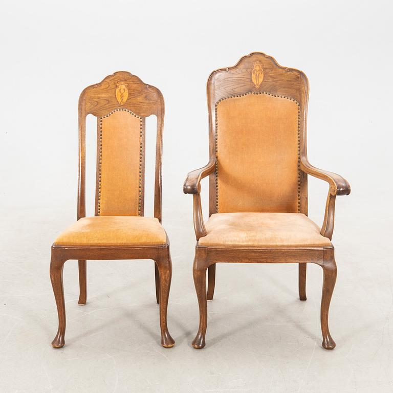 Chairs 6 pcs and armchairs a pair Jugend early 20th century.