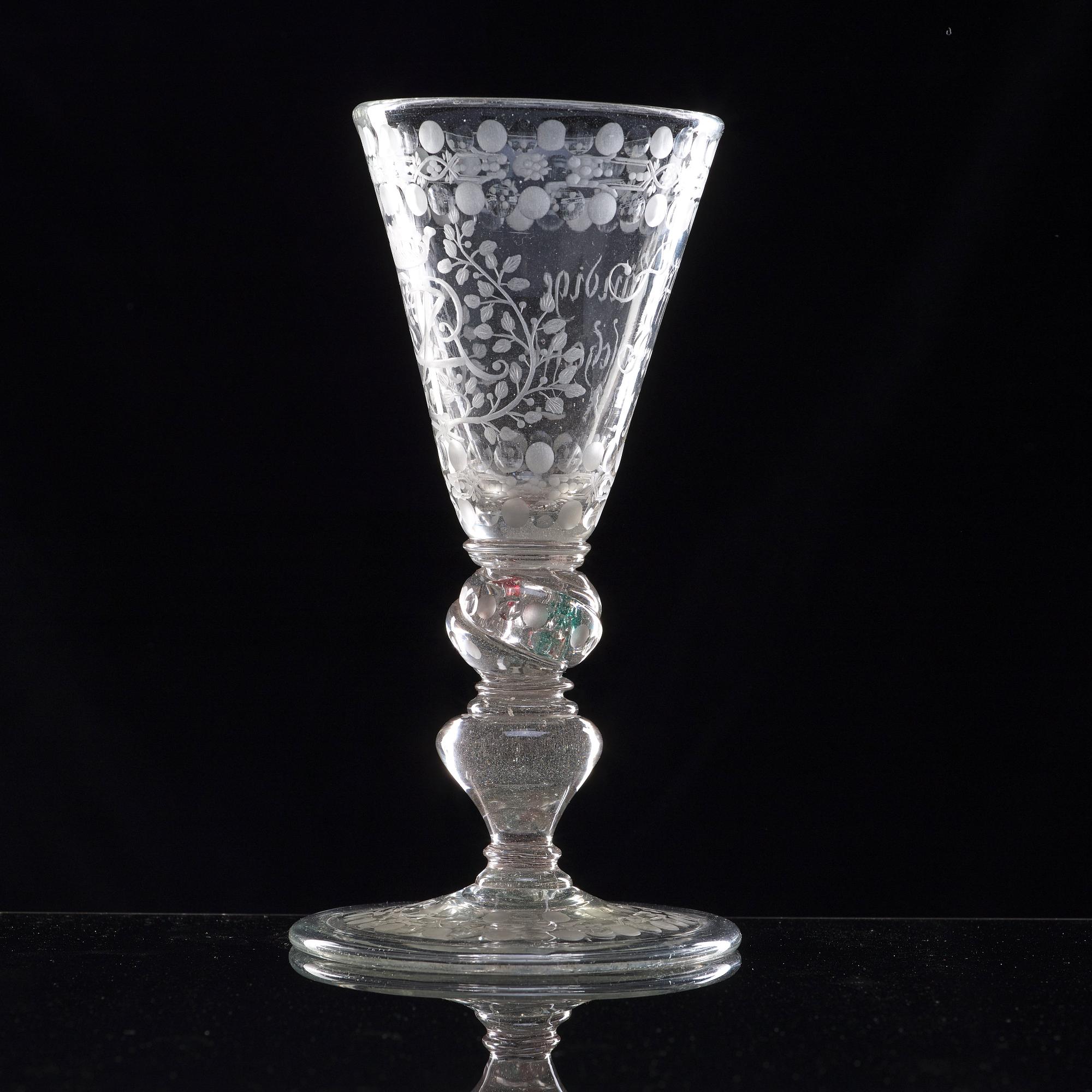 A German cut and engraved glass goblet, 18th Century.