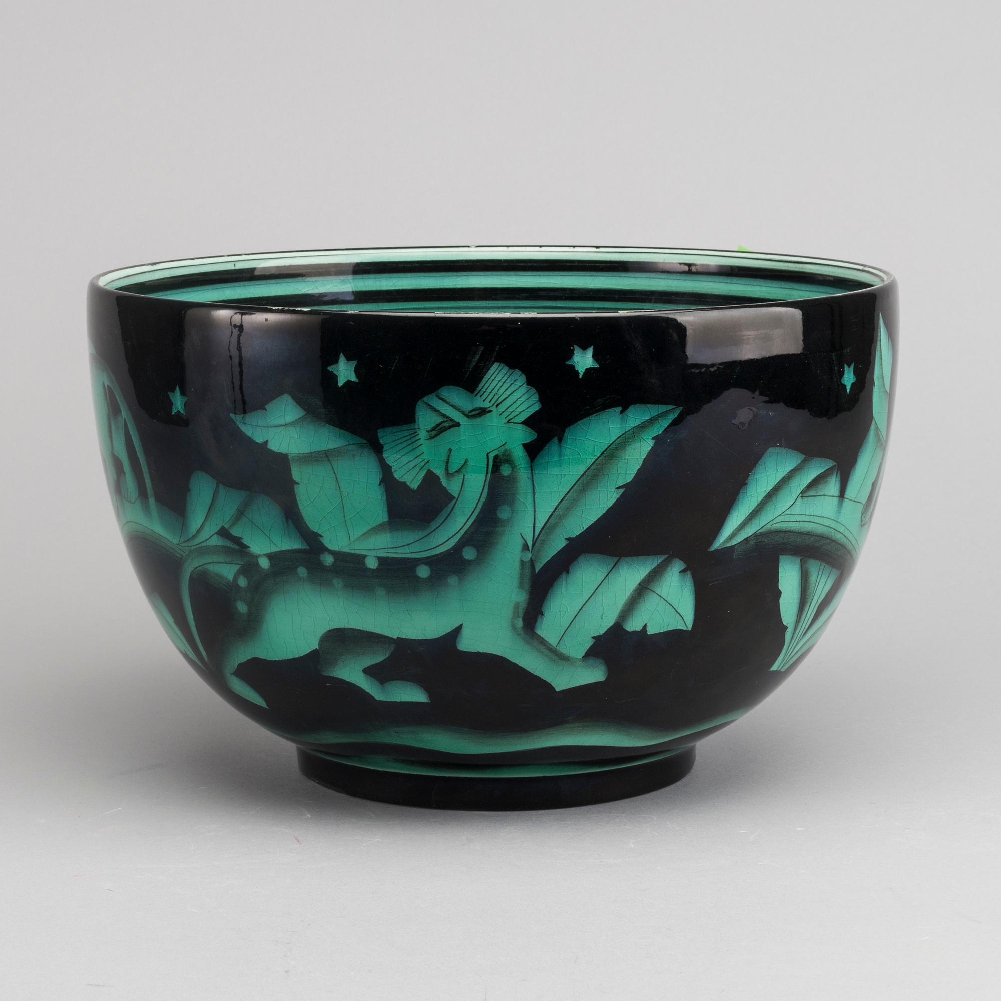 ILSE CLAESSON, "Serie V", bålskål, flintgods. Rörstrand 1930-tal.