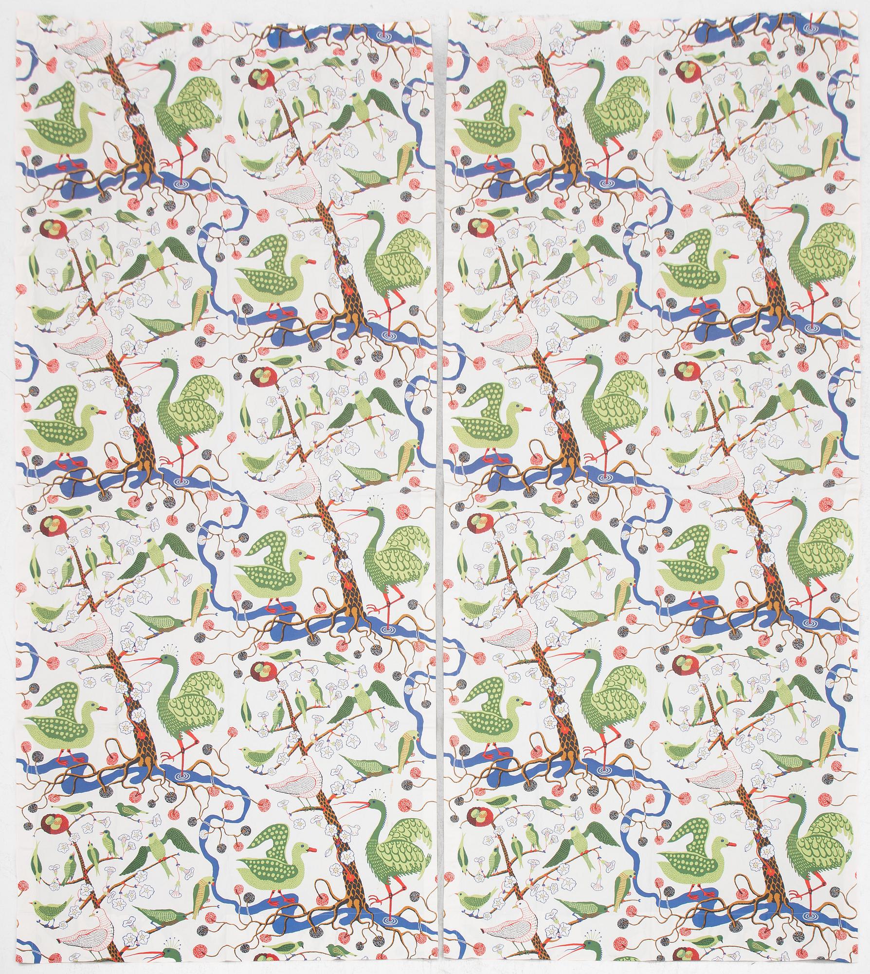 Josef Frank, curtains, a pair, "Green Birds", Svenskt Tenn.