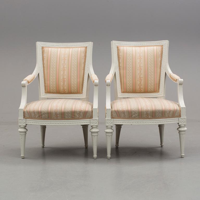 A pair of Gustavian late 18th century armchairs.