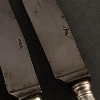 6 silver knives. 19th century.