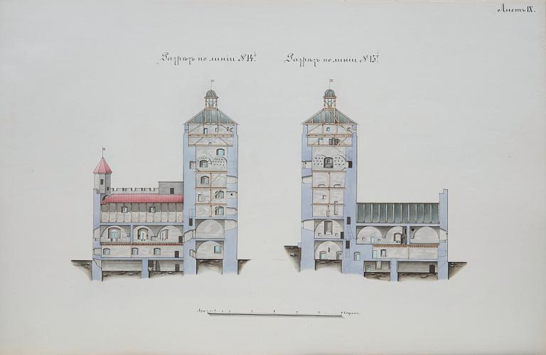 MAP. Ritningar över Hermeister slottet i Narva.