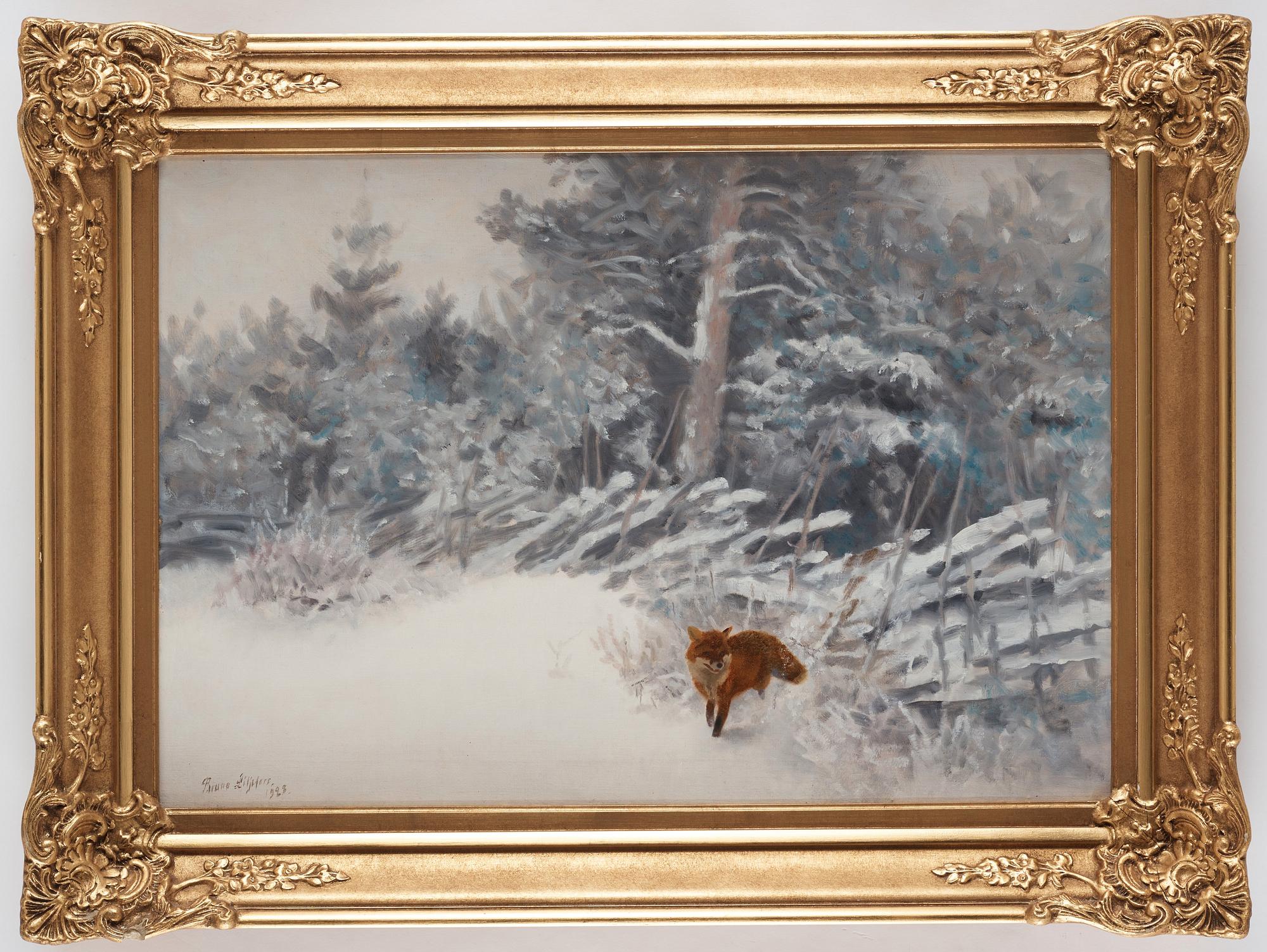 Bruno Liljefors, Winter landscape with fox.