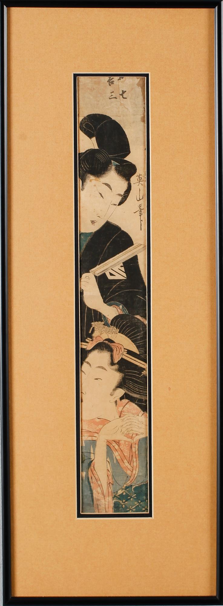 HASHIRA, träsnitt, BOK, förläggare Tsutaya Kichizo, samt TRÄSNITT, 6 st, Japan, 1800-tal.