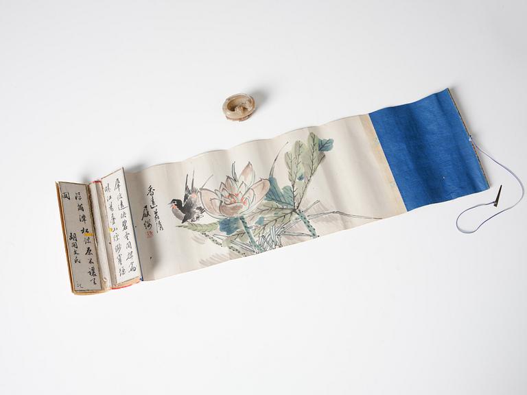 Penselbad soapstone, presentationsask för Hu Kaiwen med en målning signerad Lushu, sen Qingdynasti, 1900.