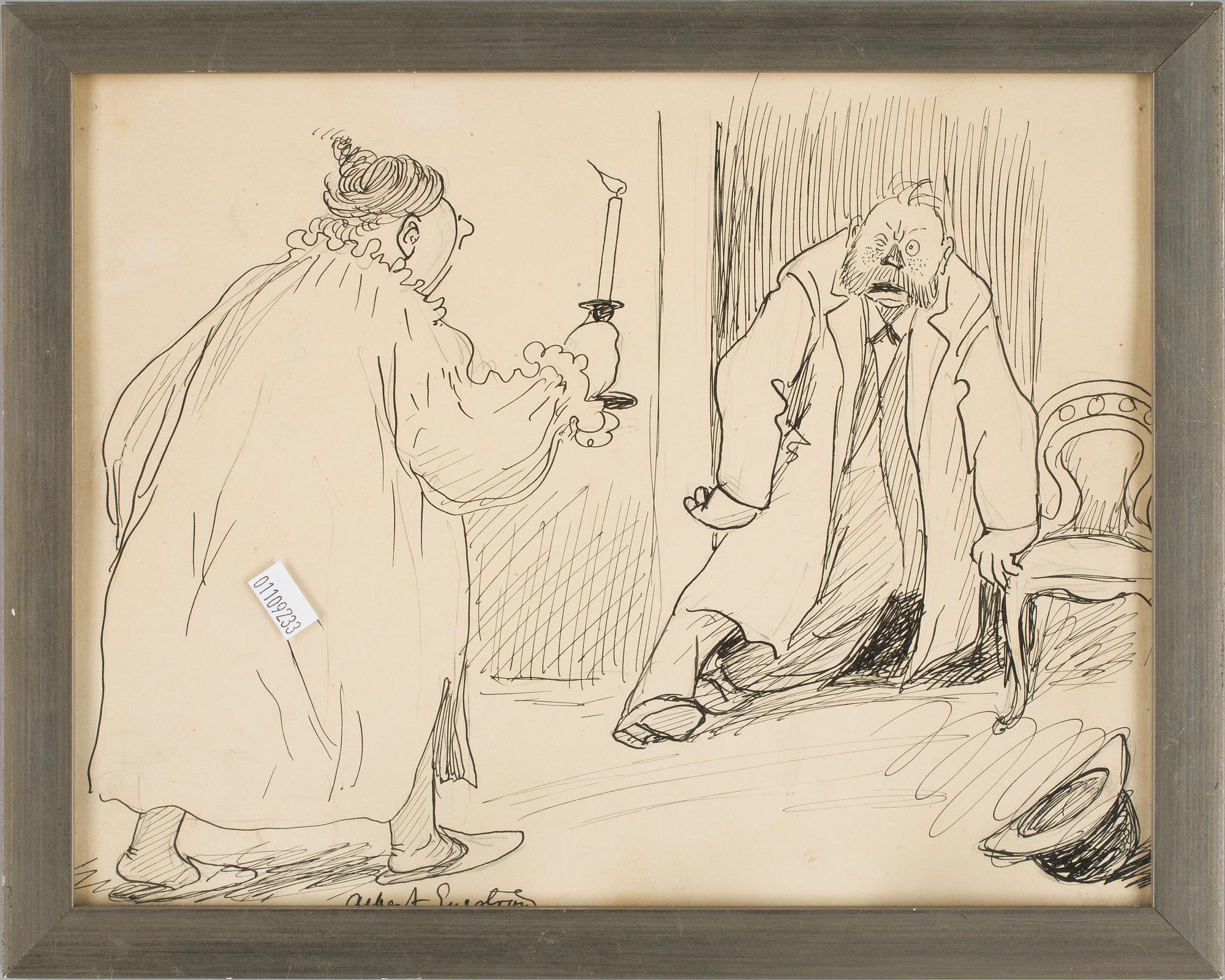 ALBERT ENGSTRÖM, tuschteckning, sign.