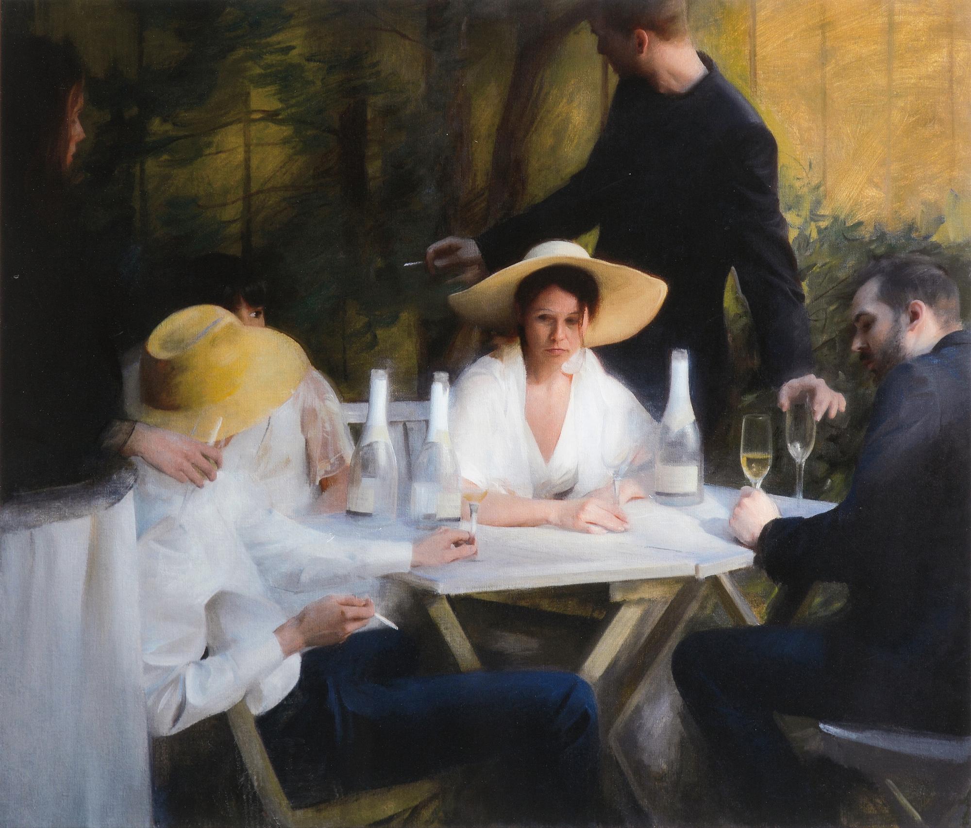 NICK ALM, färglitografi, "Champagne breakfast". Signerad och numrerad 15/90.