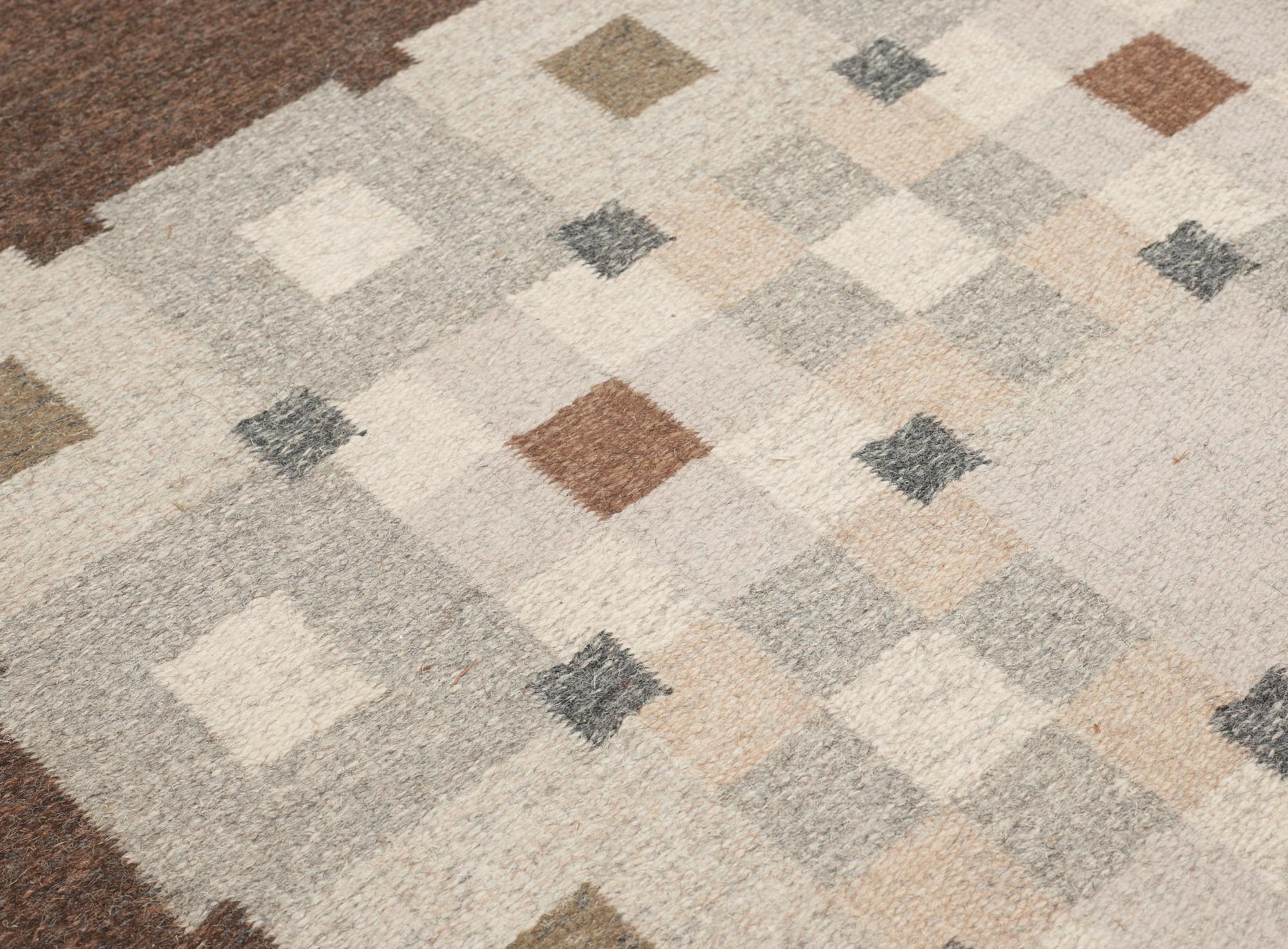 RUG. Flat weave. 141,5 x 165,5 cm. Sweden 1950-60s. Signed MD/IvD?.