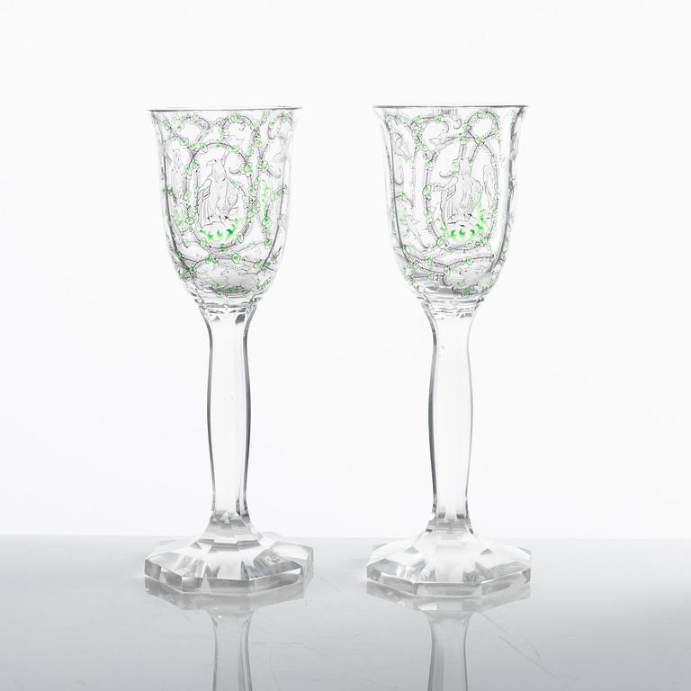 Wine glasses, a pair, Art Nouveau, likely Bohemia, early 20th century.