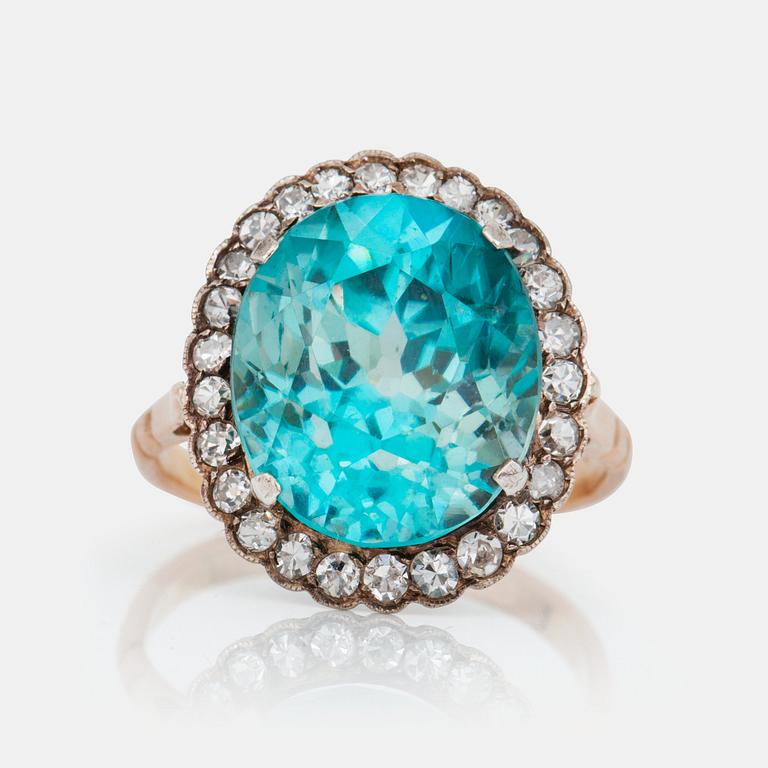 A natural zircon and single-cut diamond ring.