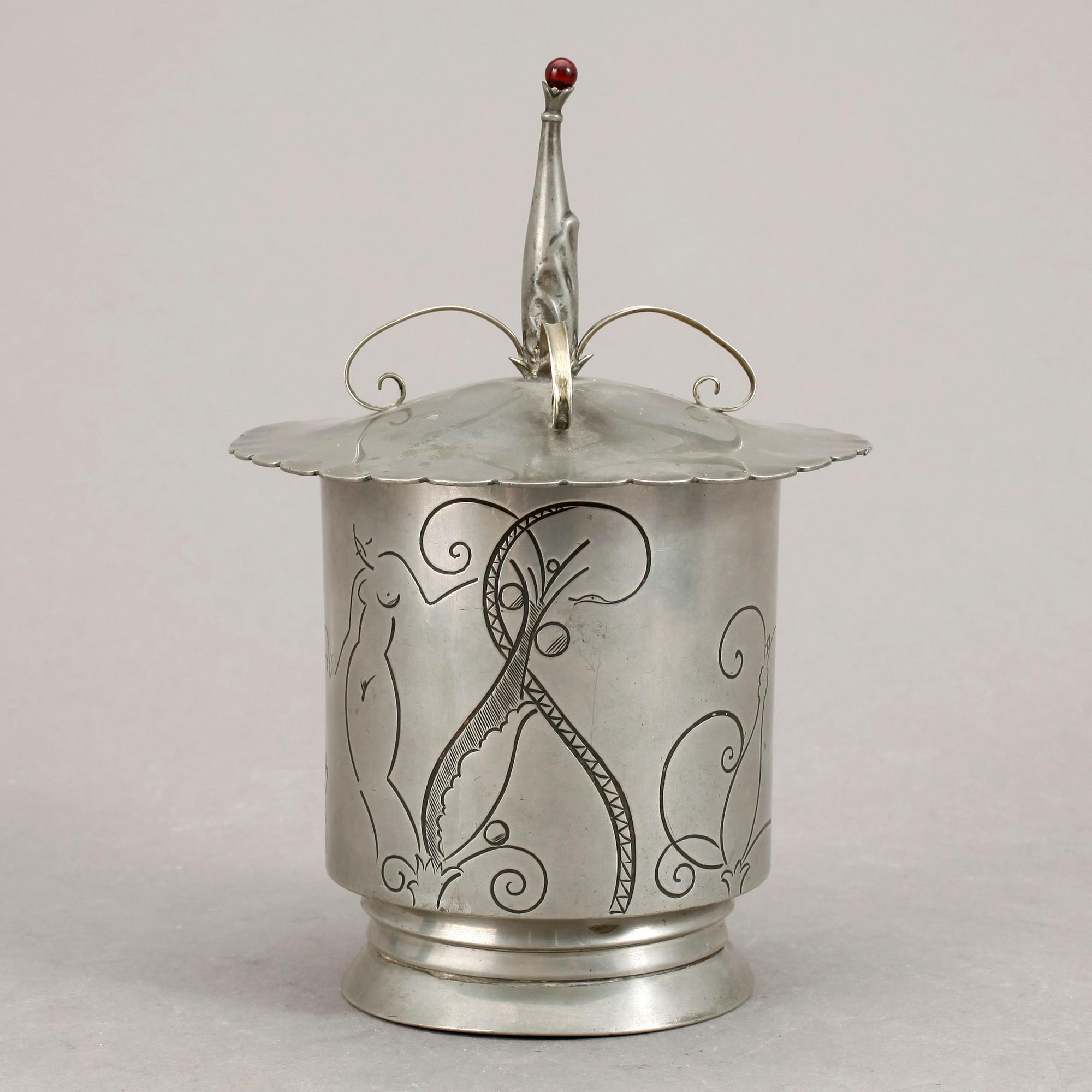 TOBAKSBURK, tenn,  Arendal, Norge, art déco, 1920-30-tal.