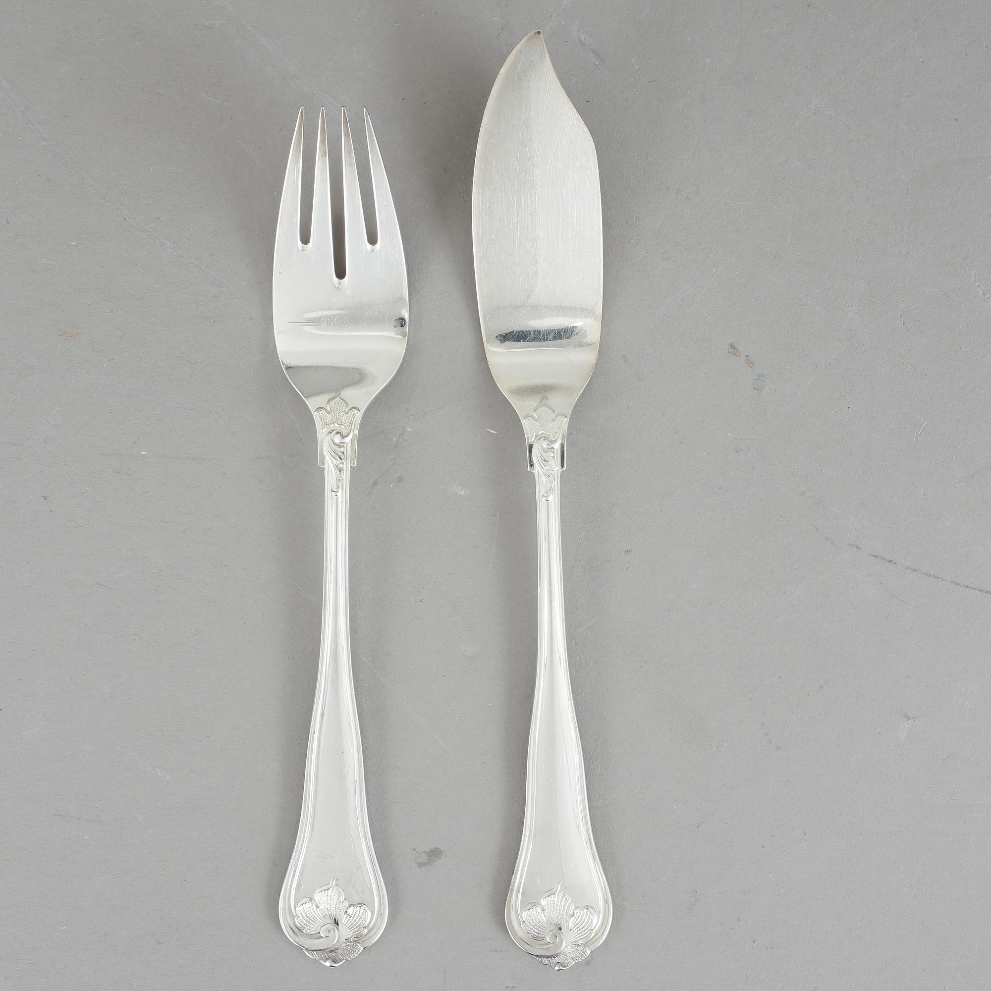 FISKBESTICK, 12 delar, silver, Cohr, Danmark, omkr 1900-talets mitt. Tot vikt ca 745 gram.