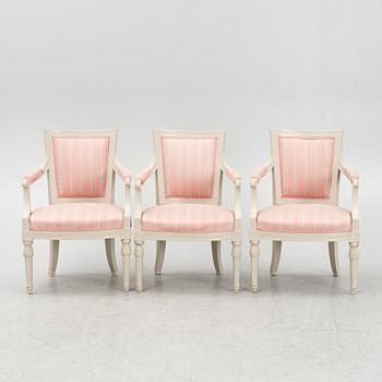 Three Gustavian style armchairs, first half of the 20th Century.