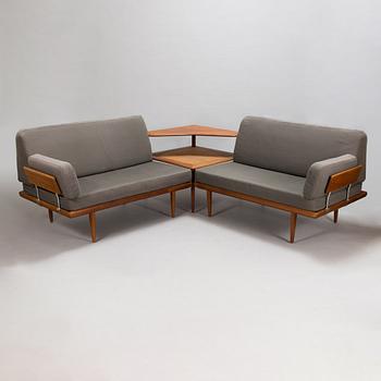 Peter Hvidt & Orla Mølgaard Nielsen, A three piece Danish 'Minerva' sofa suite with a table for France & Son, 1950s/1960.