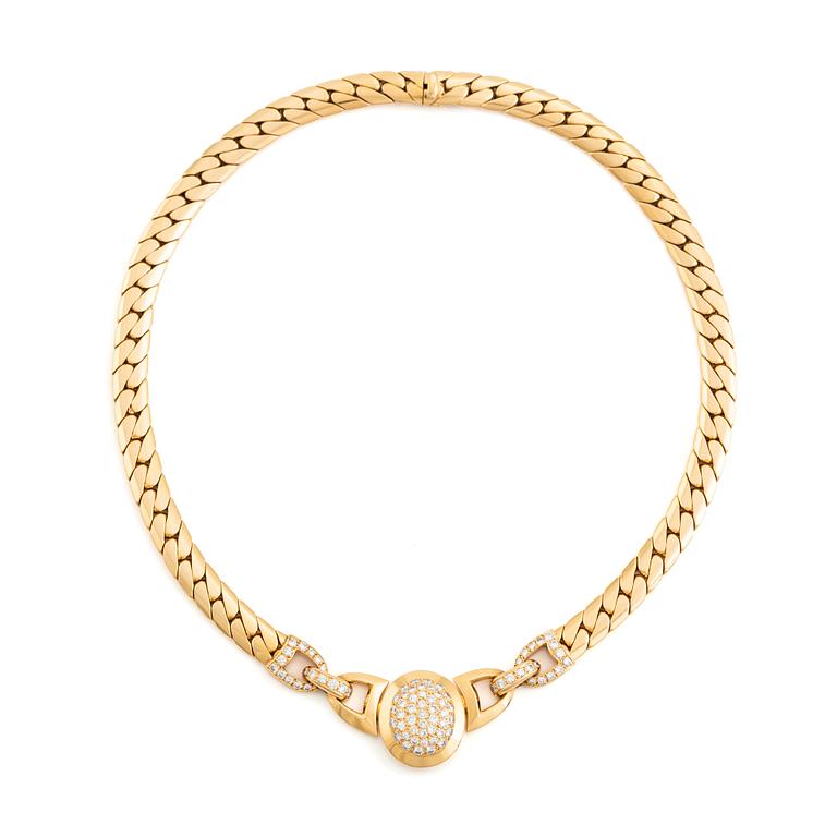 A Cartier 18K gold necklace set with round brilliant-cut diamonds.