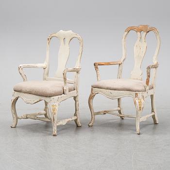 Two similar rococo armchairs, second half of the 18th century.
