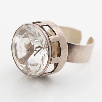 Arm ring and ring, silver with rock crystal, arm ring by Gert Thysell,