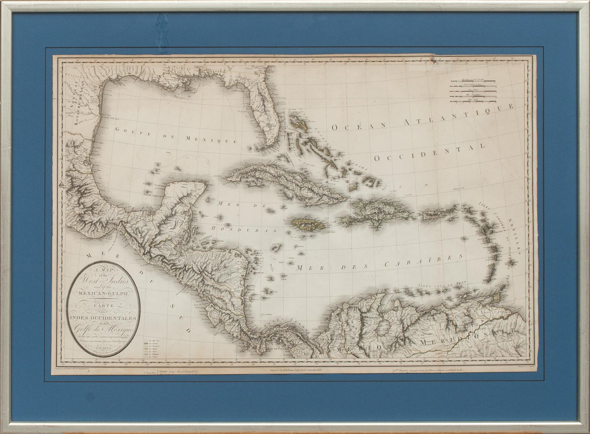 KARTOR, gravyrer, 2 st,  "United States 1806 samt Mexikanska Golfen 1806". P.A.F. Tardieu.