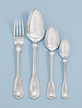 780. A Swedish 19th century silver 48 piece of cutlery, makers mark of Gustaf Möllenborg, Stockholm 1845-1846.
