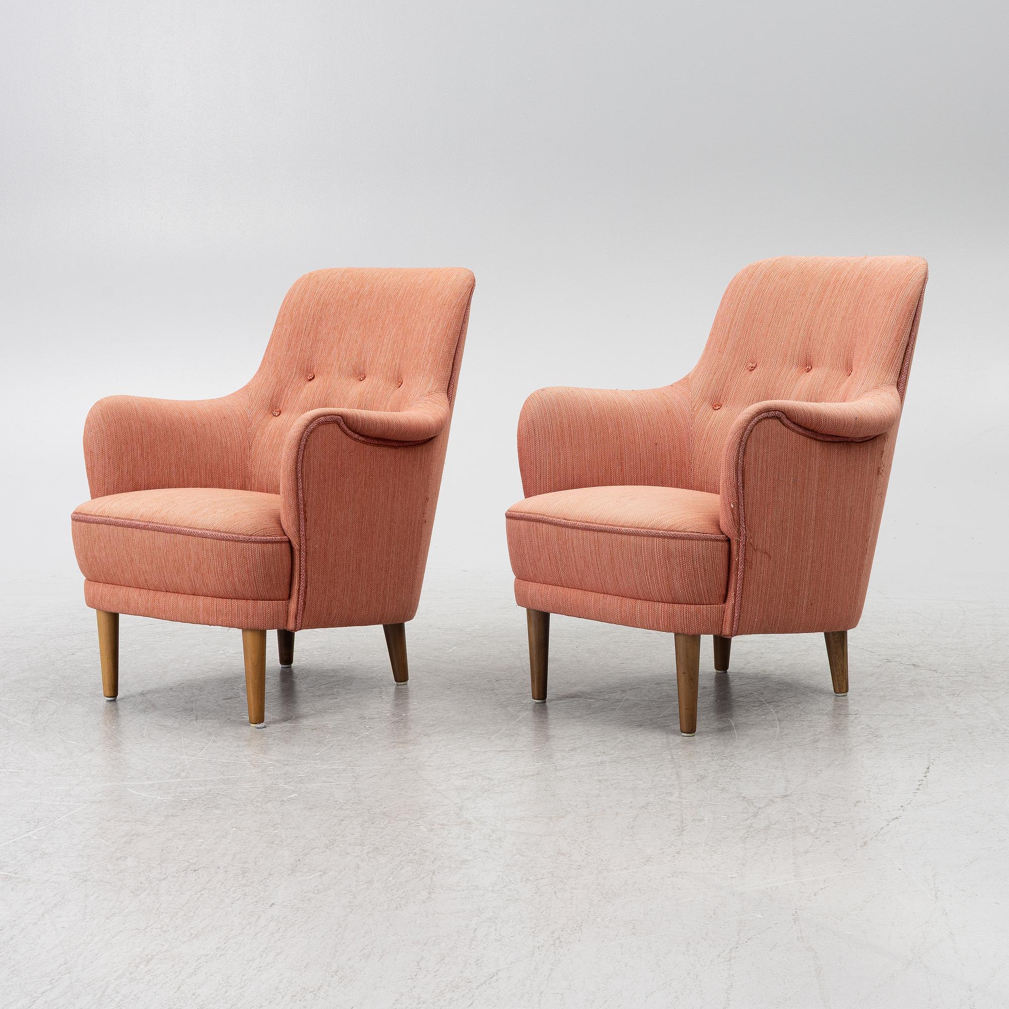 Carl Malmsten, a pair of 'Samsas' armchairs, AB OH Sjögren, Tranås.