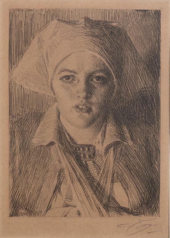 Anders Zorn, a signed etching from 1918.