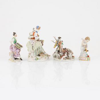 Meissen, figuriner, 4 st, porslin, omkring 1900.
