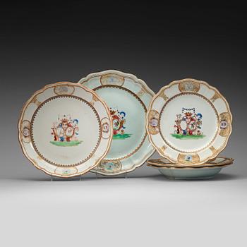 300. A five piece set of Swedish armorial porcelain, Qing dynasty, Qianlong (1736-95).