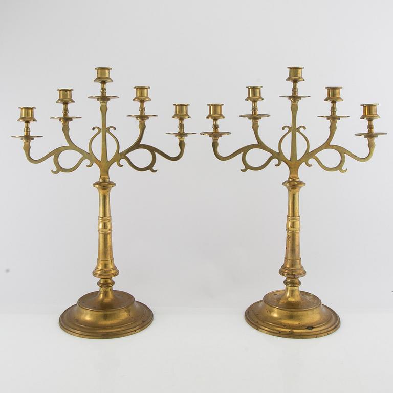 Candelabra, brass, a pair, Art Nouveau, early 20th century.