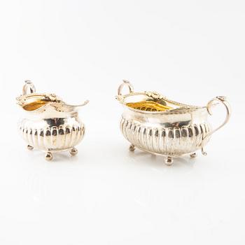 Solomon Hougham sugar bowl and cream jug sterling silver London circa 1810.