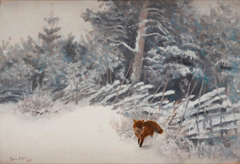 Bruno Liljefors, Winter landscape with fox.