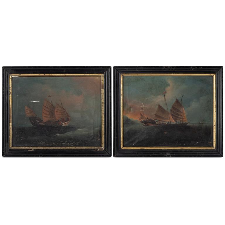 Okänd konstnär, Marina motiv av djonker.