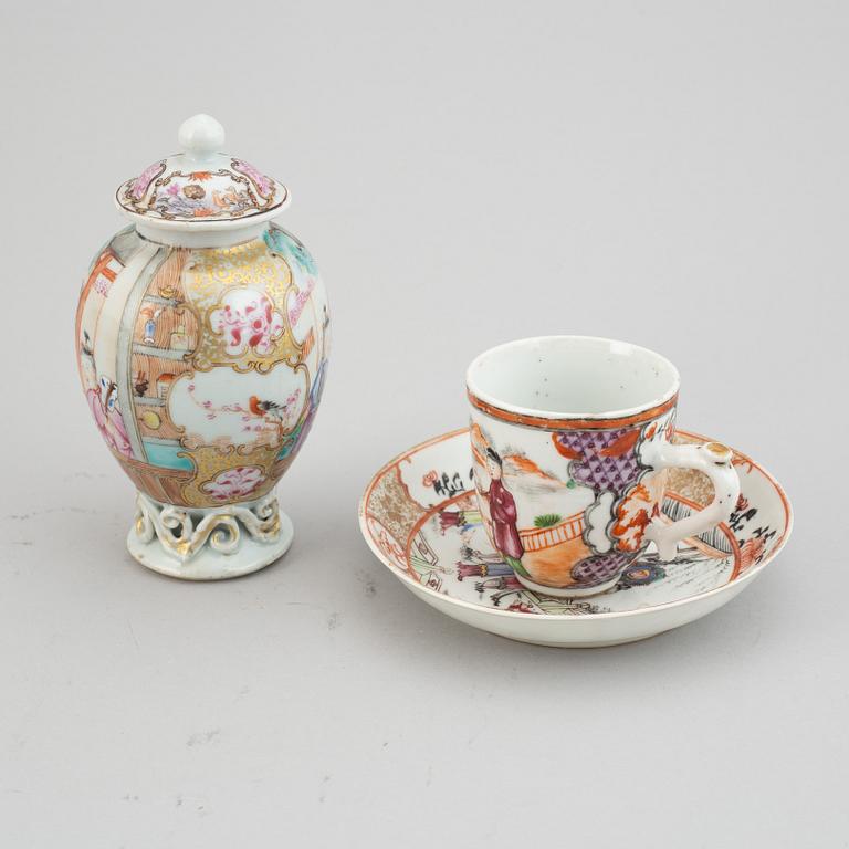 Three famille rose export porcelain objects, Qing dynasty, Qianlong (1736-95).