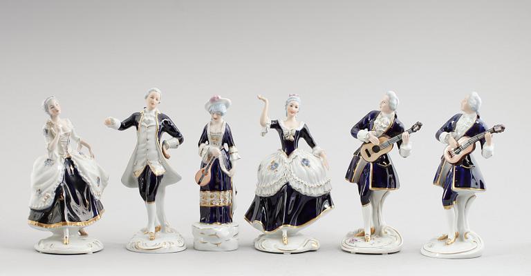 FIGURER, 6 st, porslin, Royal Dux, 1900-talets mitt.