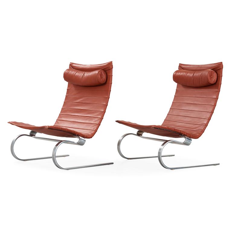 Poul Kjaerholm, fåtöljer, ett par, "PK-20", Fritz Hansen, Danmark 1990.