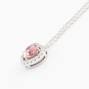 Heart shaped pink tourmaline and brilliant cut diamond necklace.