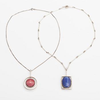 Two sterling silver neckalces, one with a rhodochrosite and one with an agate. Denmark.