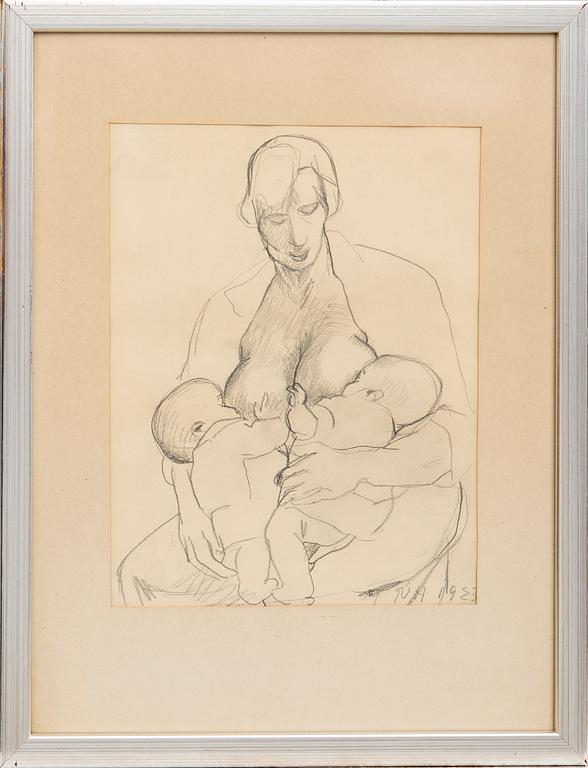 Tora Vega Holmström, teckning signerad och daterad 1923.