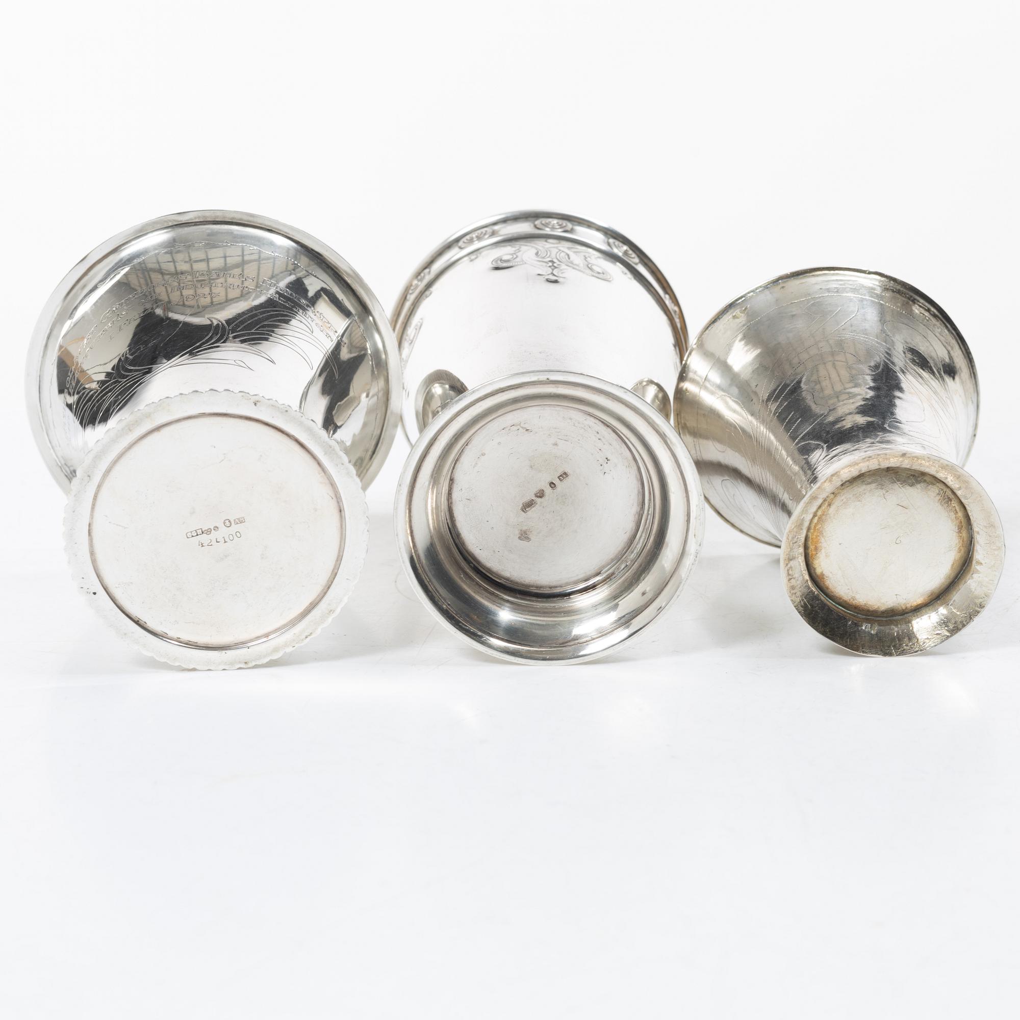 Three silver beakers, including CG Hallberg, Stockholm, 1927.