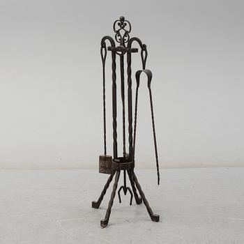 FIRE UTENSILS, iron, five parts, early 20th century.